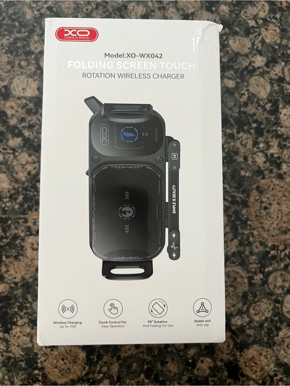 XO Folding Screen Touch Rotation Wireless Charger - Black